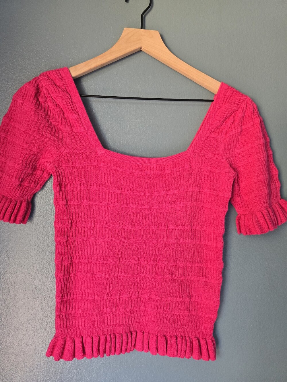 Adam Lippes Fuchsia Smocked Square-Neck Crop Top